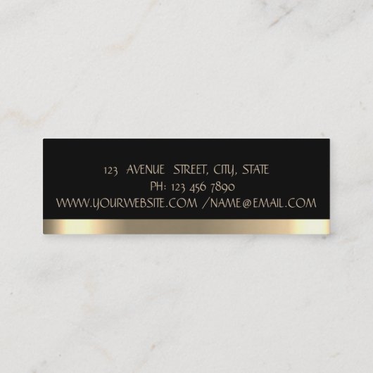Elegant Simple Faux Gold Stripe, zwart Mini Visitekaartje (Achterkant)