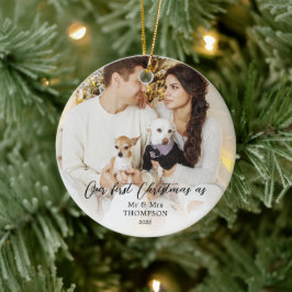 Elegant Simple First Kerstmis als Mr & Mrs Foto Keramisch Ornament