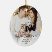 Elegant Simple First Kerstmis als Mr & Mrs Foto Keramisch Ornament (Rechts)