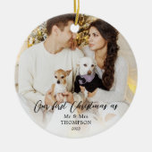 Elegant Simple First Kerstmis als Mr & Mrs Foto Keramisch Ornament (Voorkant)