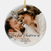 Elegant Simple First Kerstmis als Mr & Mrs Foto Keramisch Ornament (Achterkant)
