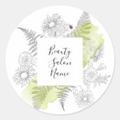 Elegant Simple Floral Black en White Ronde Sticker (Voorkant)