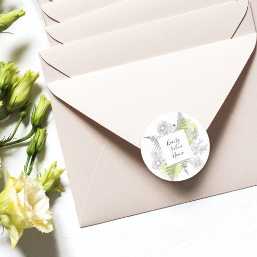 Elegant Simple Floral Black en White Ronde Sticker