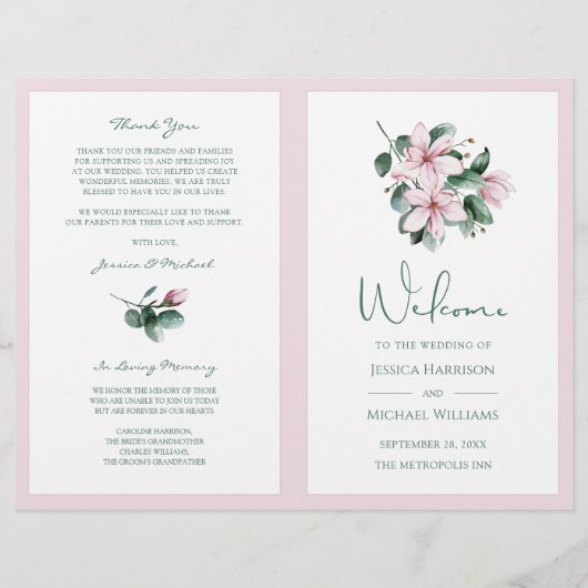 Elegant Simple Floral Eucalyptus Wedding Programme (Voorkant)