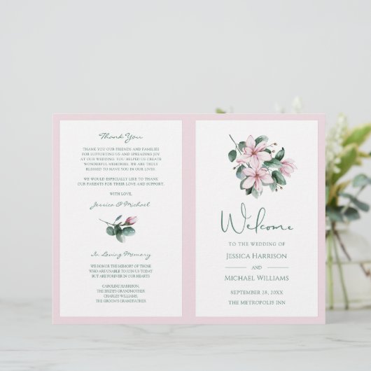 Elegant Simple Floral Eucalyptus Wedding Programme (Staand voorkant)