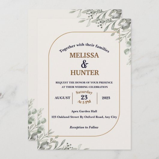 Elegant Simple Floral Greenery Waterverf Wedding Kaart (Voorkant / Achterkant)