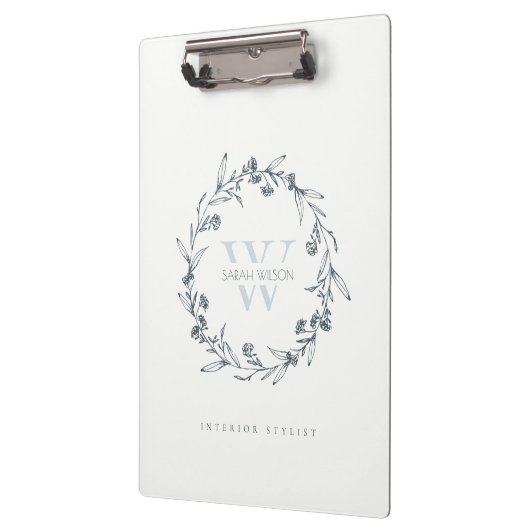 Elegant Simple Floral Laurel Wreate Monogram Klembord (Links)
