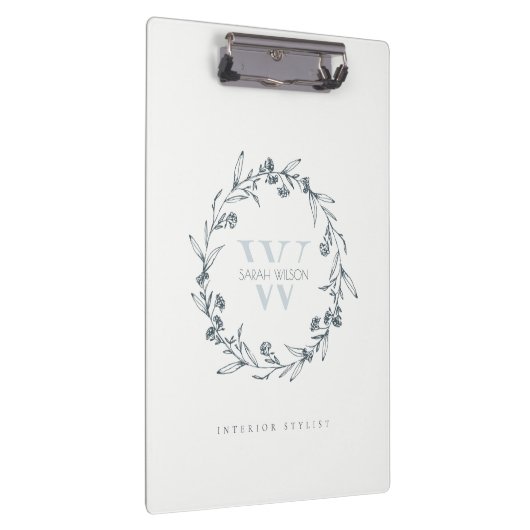 Elegant Simple Floral Laurel Wreate Monogram Klembord (Rechts)