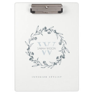 Elegant Simple Floral Laurel Wreate Monogram Klembord