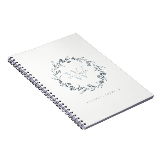 Elegant Simple Floral Laurel Wreate Monogram Notitieboek (Rechterzijde)