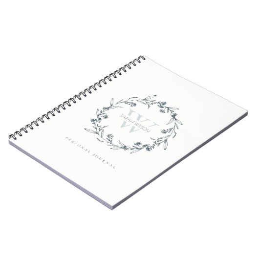 Elegant Simple Floral Laurel Wreate Monogram Notitieboek (Linkerzijde)