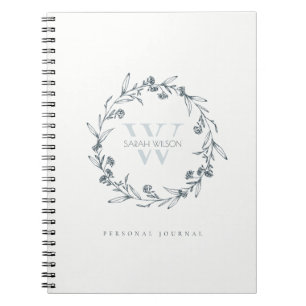 Elegant Simple Floral Laurel Wreate Monogram Notitieboek