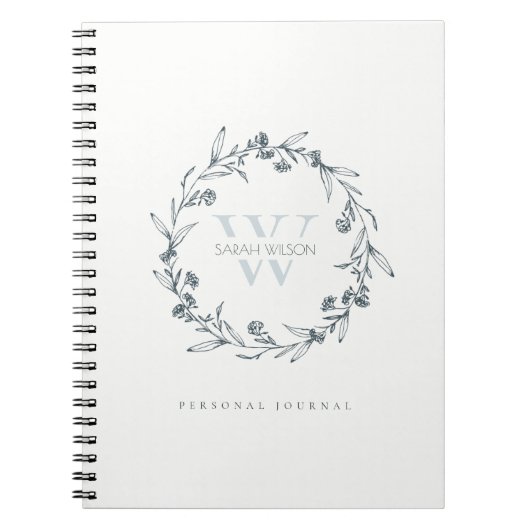 Elegant Simple Floral Laurel Wreate Monogram Notitieboek (Voorkant)