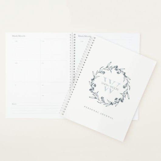 Elegant Simple Floral Laurel Wreate Monogram Planner (Display)