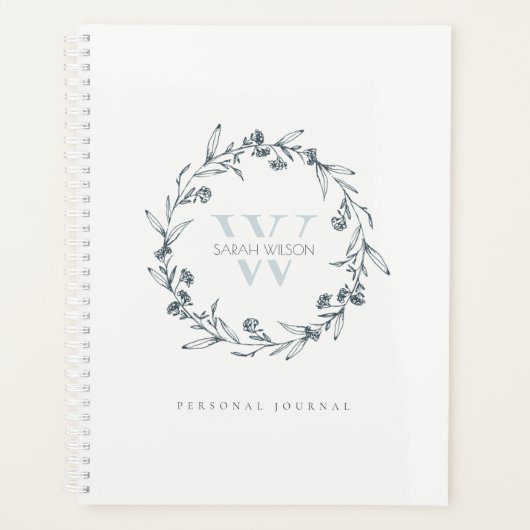 Elegant Simple Floral Laurel Wreate Monogram Planner (Voorkant)