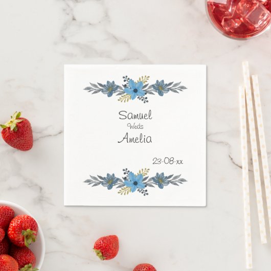 Elegant Simple floral Personal Name Date Paper Servet (Insitu)