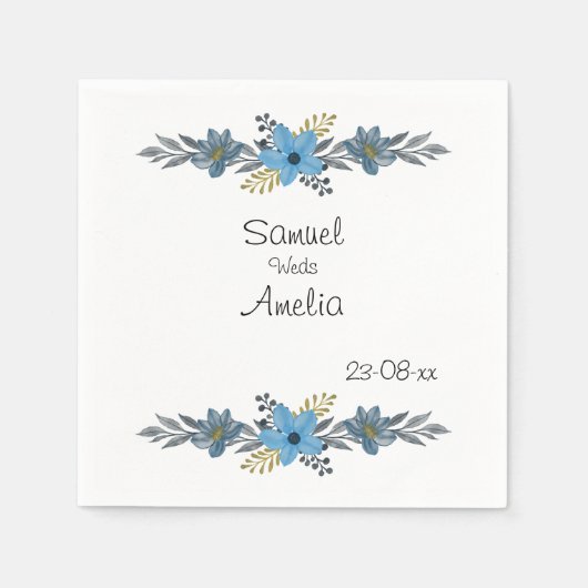 Elegant Simple floral Personal Name Date Paper Servet (Voorkant)
