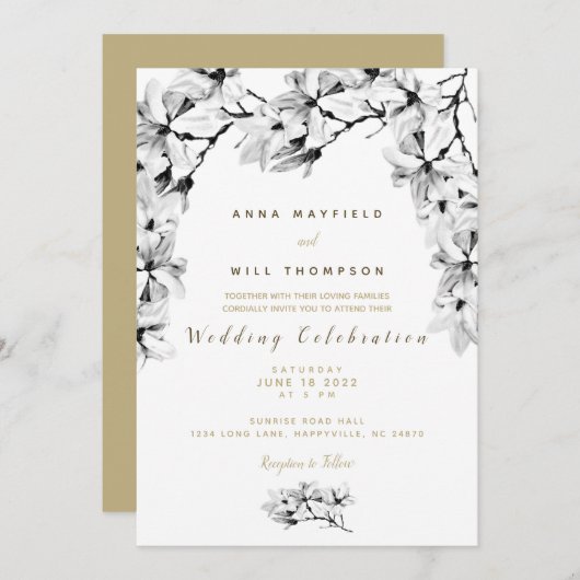 Elegant Simple Floral Wedding Invitation Kaart (Voorkant / Achterkant)