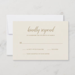 Elegant Simple Foral Neutral Gold Ivory Wedding RSVP Kaartje