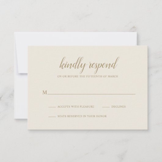 Elegant Simple Foral Neutral Gold Ivory Wedding RSVP Kaartje (Voorkant)