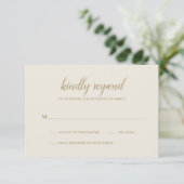 Elegant Simple Foral Neutral Gold Ivory Wedding RSVP Kaartje (Staand voorkant)