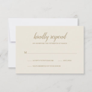 Elegant Simple Foral Neutral Gold Ivory Wedding RSVP Kaartje