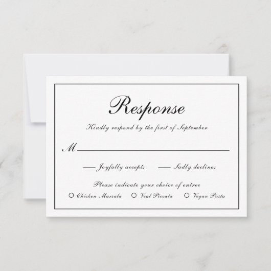 Elegant Simple Formal Black and White Meal Wedding RSVP Kaartje (Voorkant)