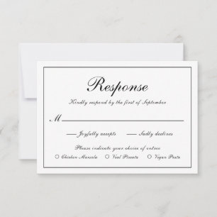 Elegant Simple Formal Black and White Meal Wedding RSVP Kaartje