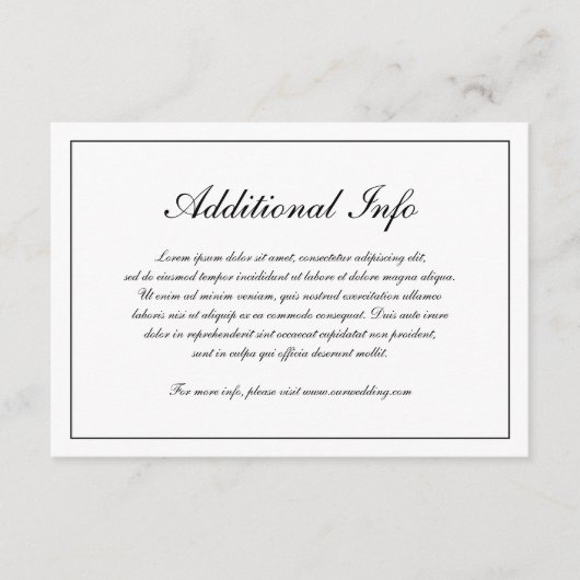 Elegant Simple Formal Black and White Wedding Informatiekaartje (Voorkant)