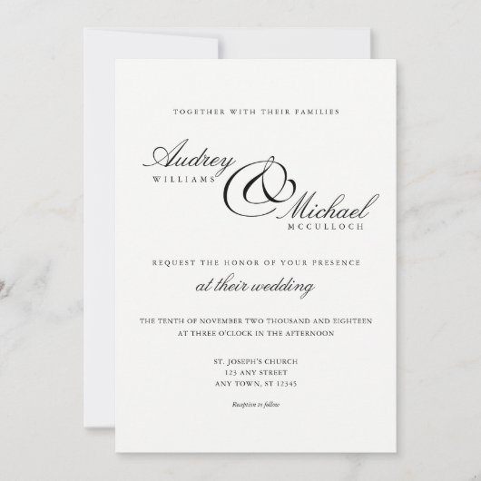 Elegant Simple Formal Black and White Wedding Kaart (Voorkant)