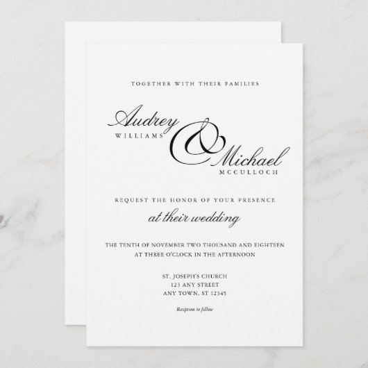 Elegant Simple Formal Black and White Wedding Kaart (Voorkant / Achterkant)