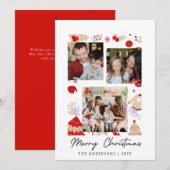 Elegant Simple Frame Christmas Family 3 Photo Feestdagenkaart (Voorkant / Achterkant)