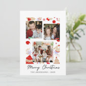 Elegant Simple Frame Christmas Family 3 Photo Feestdagenkaart (Staand voorkant)