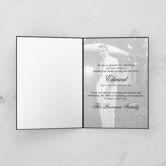 Elegant Simple Funeral Black White Hartelijk dank Kaart (Binnen)