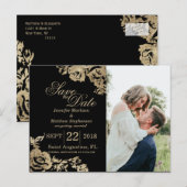 Elegant Simple Gold Black Floral slaat de datum op Aankondigingskaart (Voorkant / Achterkant)