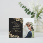 Elegant Simple Gold Black Floral slaat de datum op Aankondigingskaart (Staand voorkant)