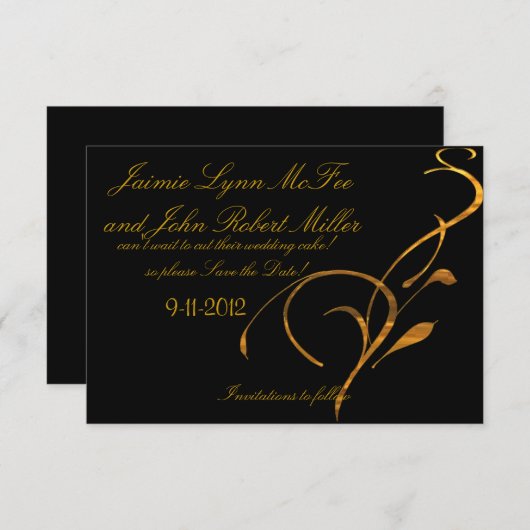 Elegant Simple Gold Black Scroll Save the Date Car (Voorkant / Achterkant)