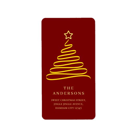 Elegant Simple Gold Christmas Tree Return Address Etiket (Voorkant)