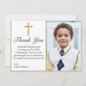 Elegant Simple Gold Cross First Heilige Communie Bedankkaart (Voorkant)