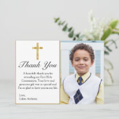 Elegant Simple Gold Cross First Heilige Communie Bedankkaart (Staand voorkant)
