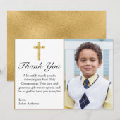 Elegant Simple Gold Cross First Heilige Communie Bedankkaart (Voorkant / Achterkant)