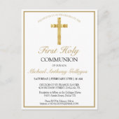 Elegant Simple Gold Cross First Heilige Communie Uitnodiging Briefkaart (Voorkant)