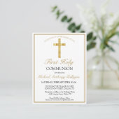 Elegant Simple Gold Cross First Heilige Communie Uitnodiging Briefkaart (Staand voorkant)
