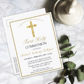 Elegant Simple Gold Cross First Heilige Communie Uitnodiging Briefkaart
