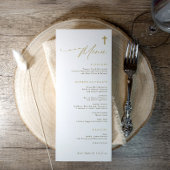 Elegant Simple Gold Cross Modern Script Baptism Menu