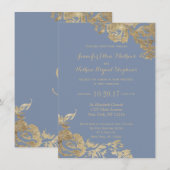 Elegant Simple Gold Dusty Blue Floral Wedding Kaart (Voorkant / Achterkant)