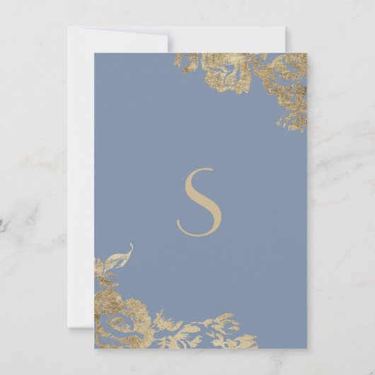 Elegant Simple Gold Dusty Blue Floral Wedding Kaart (Achterkant)