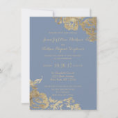 Elegant Simple Gold Dusty Blue Floral Wedding Kaart (Voorkant)