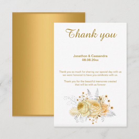 ELEGANT SIMPLE GOLD FLORAL GOLD REVERSE DANK JE KAART (Voorkant / Achterkant)