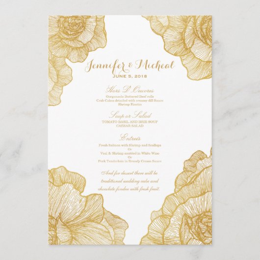 Elegant Simple Gold Floral Wedding Menu Cards (Voorkant)